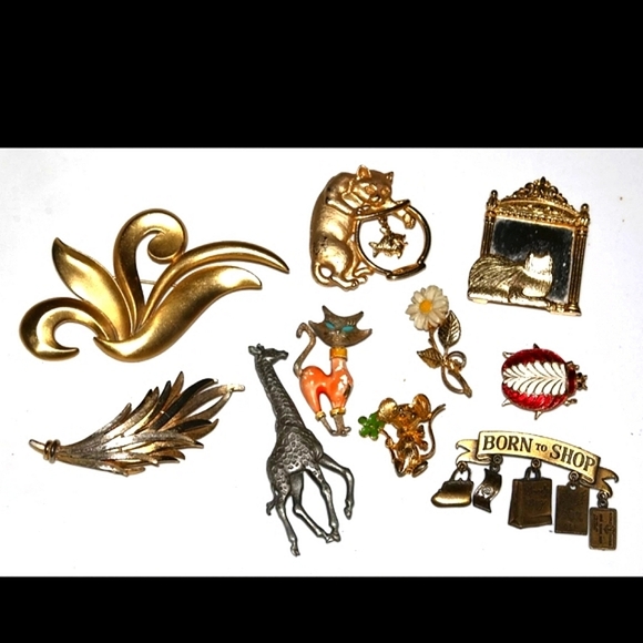 JJ Jonette Accessories - Vintage brooch lot estate fashion jewelry cat daisy ladybug giraffe. JJ Jonette